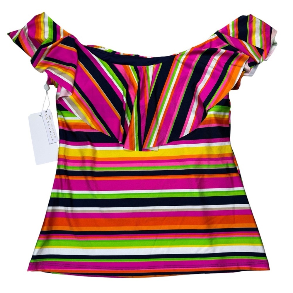 NWT New Trina Turk Ruffle Off Shoulder Swimsuit Top Only In Monaco Size 8 - Picture 3 of 9